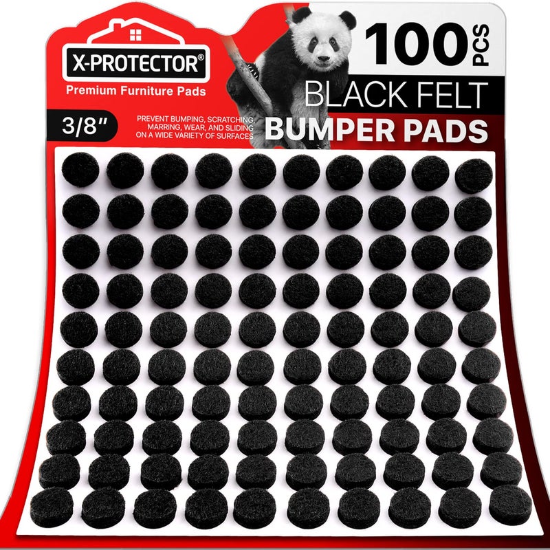 X-Protector Cabinet Door Bumpers 100 PCS – Small Felt Pads 3/8” – Ideal Black Felt Bumpers – Self-Adhesive Thick Felt Dots – Bumper Pads to Protect Glass & Other Surfaces! - Image 1